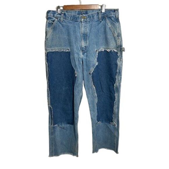 Carhartt B73 DST Double Knee Denim Pants 38 X 30 Loose OG Fit Work Distressed - Picture 1 of 11